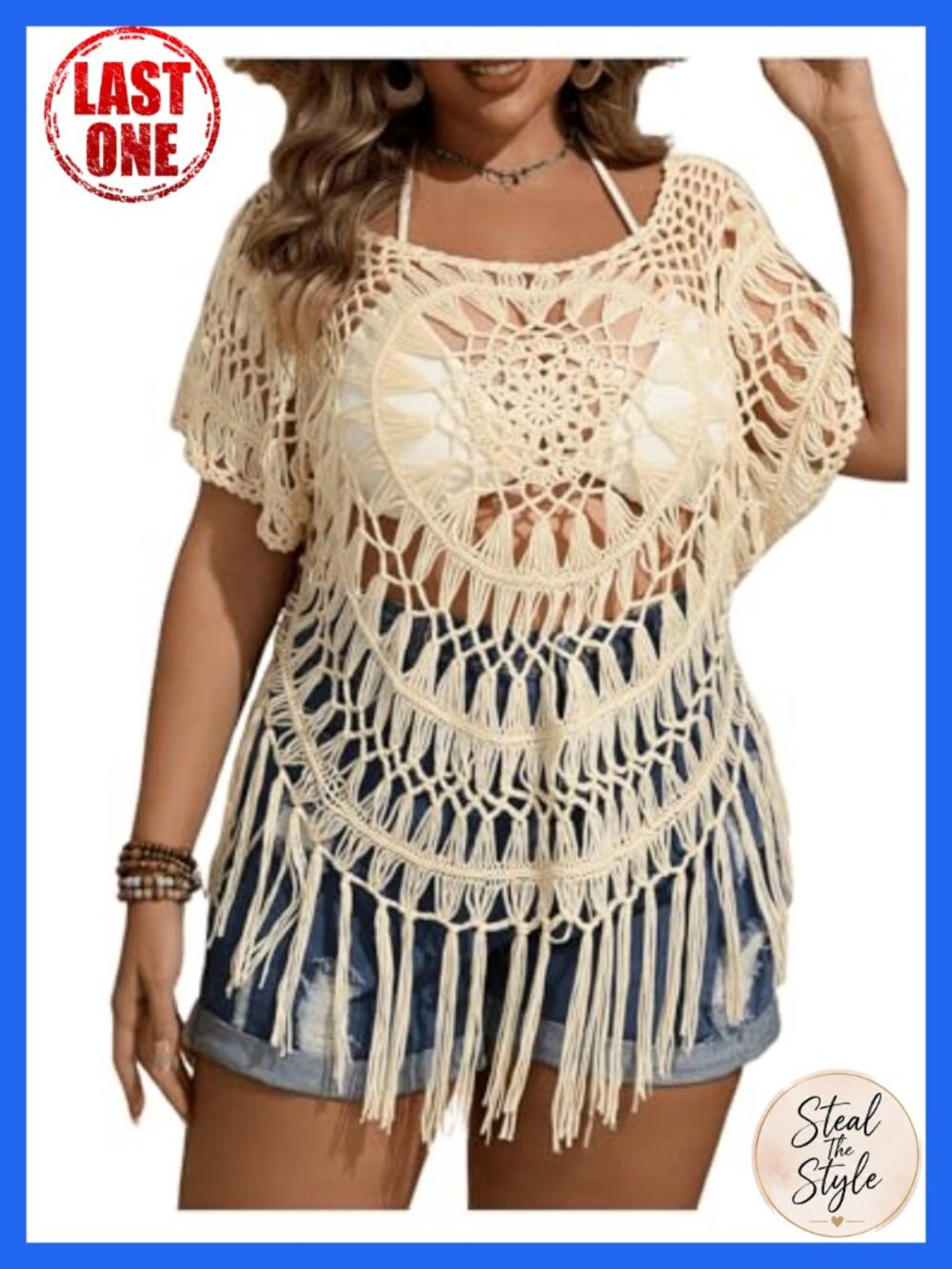 Plus Size Hollow Out Knit Crochet T-Shirt Casual